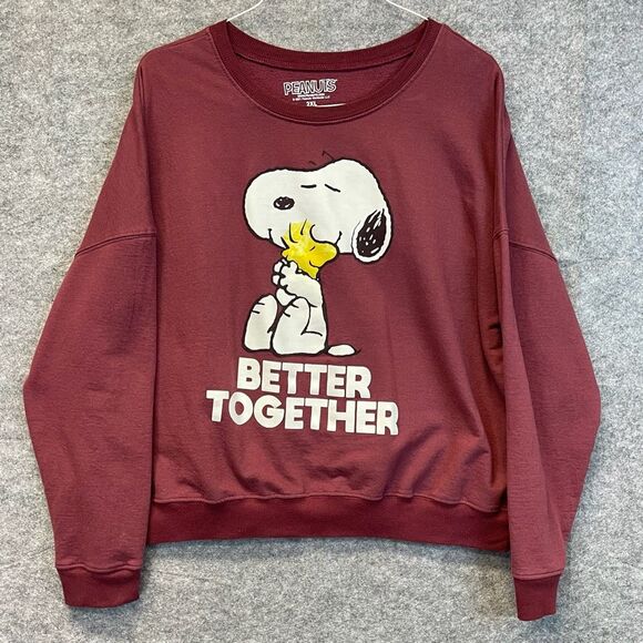 PEANUTS Sweatshirt Womens 2XL Burgundy Better Together Snoopy Woodstock Pullover - Picture 1 of 11